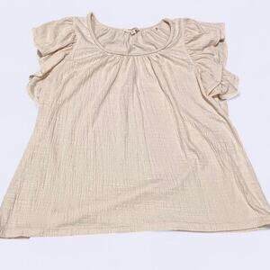 Max Studio London Cream Tiered Flutter Sleeve Blouse - Textured - Size XL